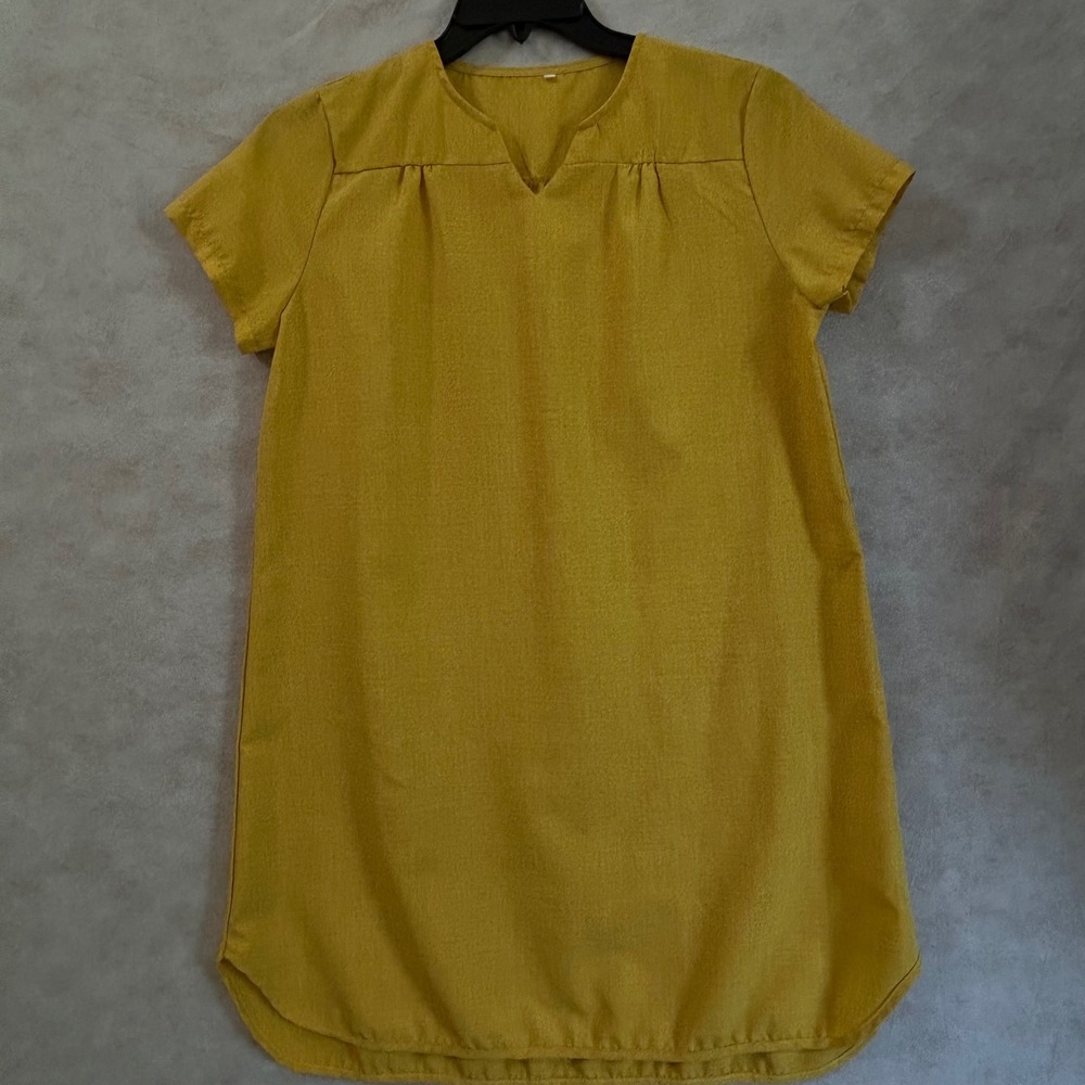Mustard Yellow Short Sleeve V-Neck Shift Dress Plus Size 2XL Cotton Blend